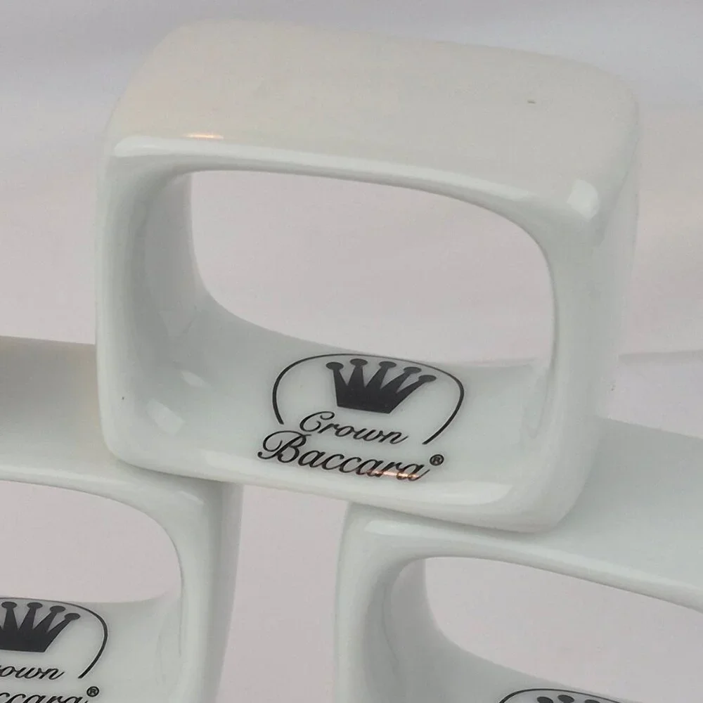 Crown Baccara Napkin Rings Modern Rectangle Porcelain Glossy Finish Set of 7